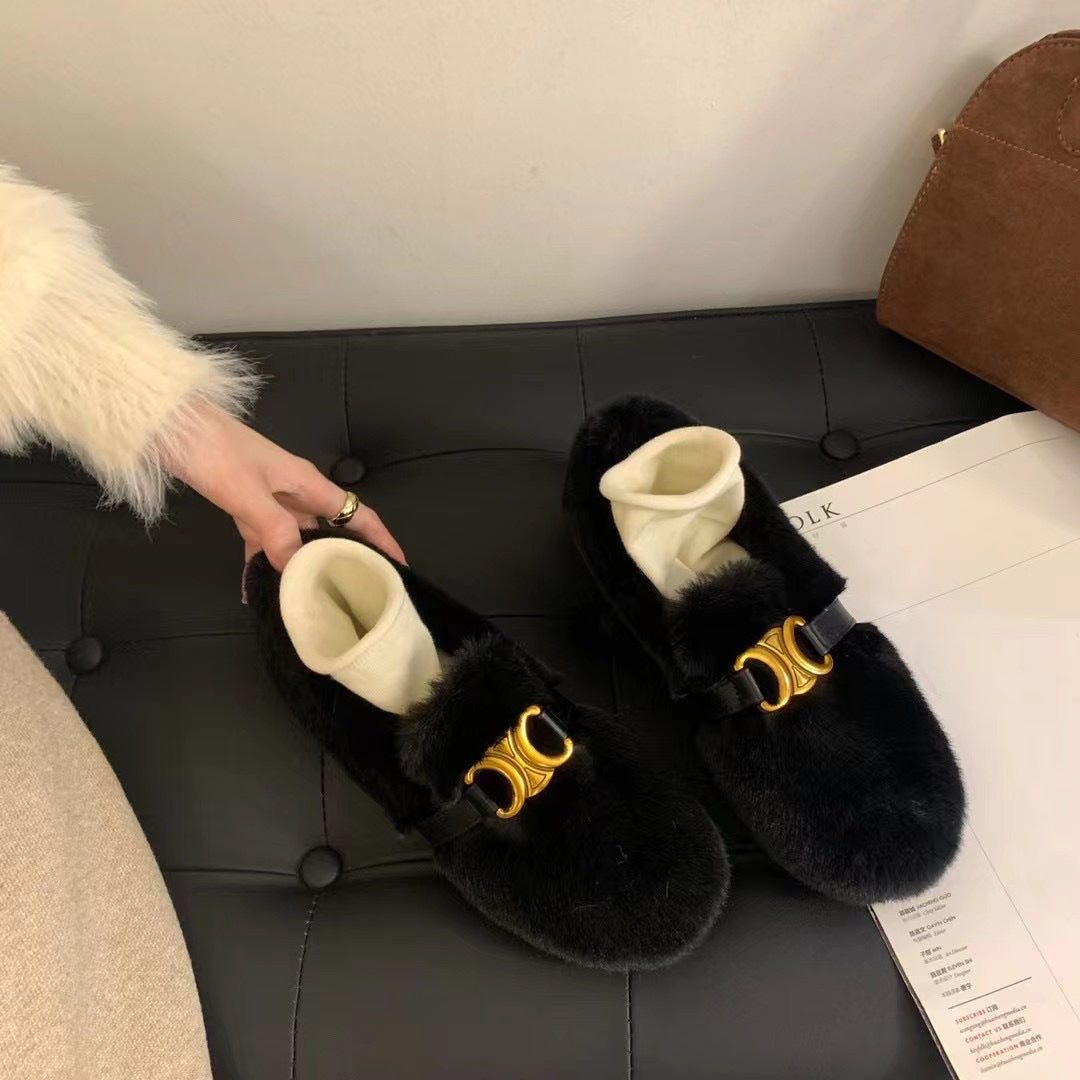 Women's Height Increasing Insole Fluffy Outer Wear Small Casual Shoes