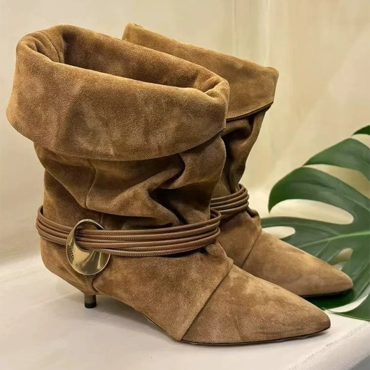 Women's Sheepskin Version Retro Minority Pointed Stiletto Women's Leather Boots