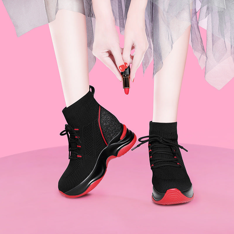 Women's Autumn Invisible Elevated Dad Flying Woven Women's Shoes