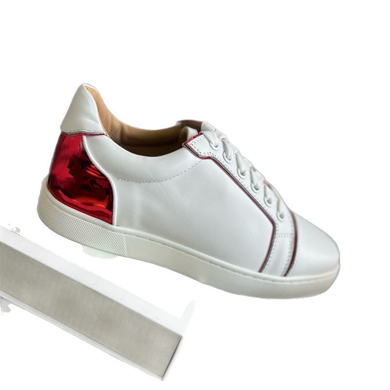 Men's Red Bottom Board Top Layer Cowhide British Style Comfortable Breathable Leather Shoes