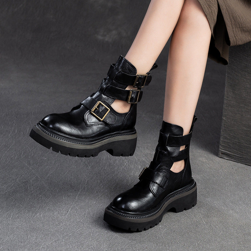 Women's Hand Grip Pattern Martin Trendy Cool Closed Platform Sandals