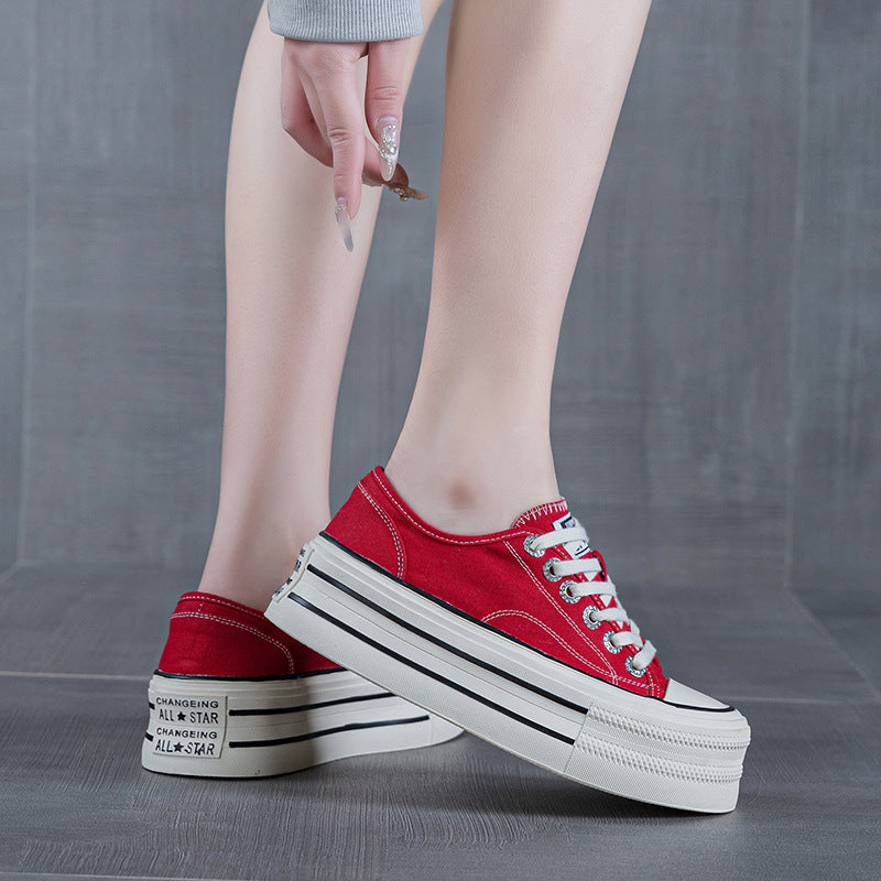 Women's Height Increasing White Spring Platform Breathable Sports Women's Canvas Shoes