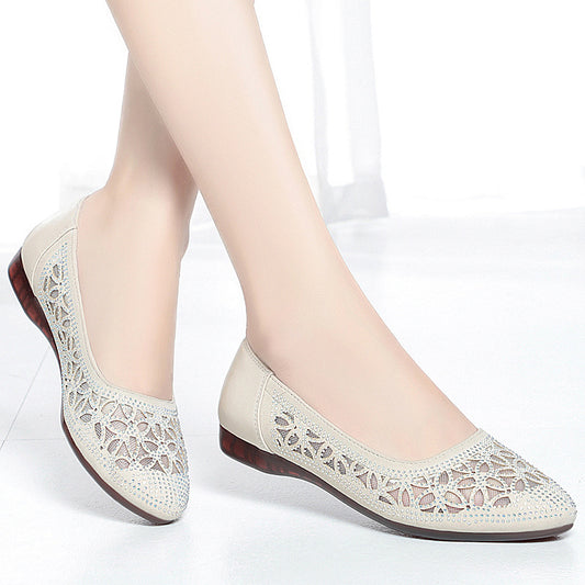 Women's Mesh Hollow Breathable Dancing Soft Bottom Leather Shoes