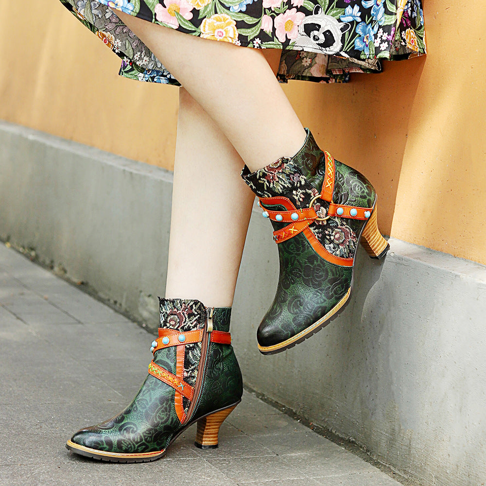 Women's Handmade Genuine Brushed Retro Fashion Ankle Boots