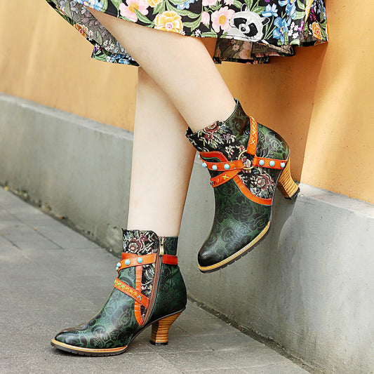 Women's Handmade Genuine Brushed Retro Fashion Ankle Boots