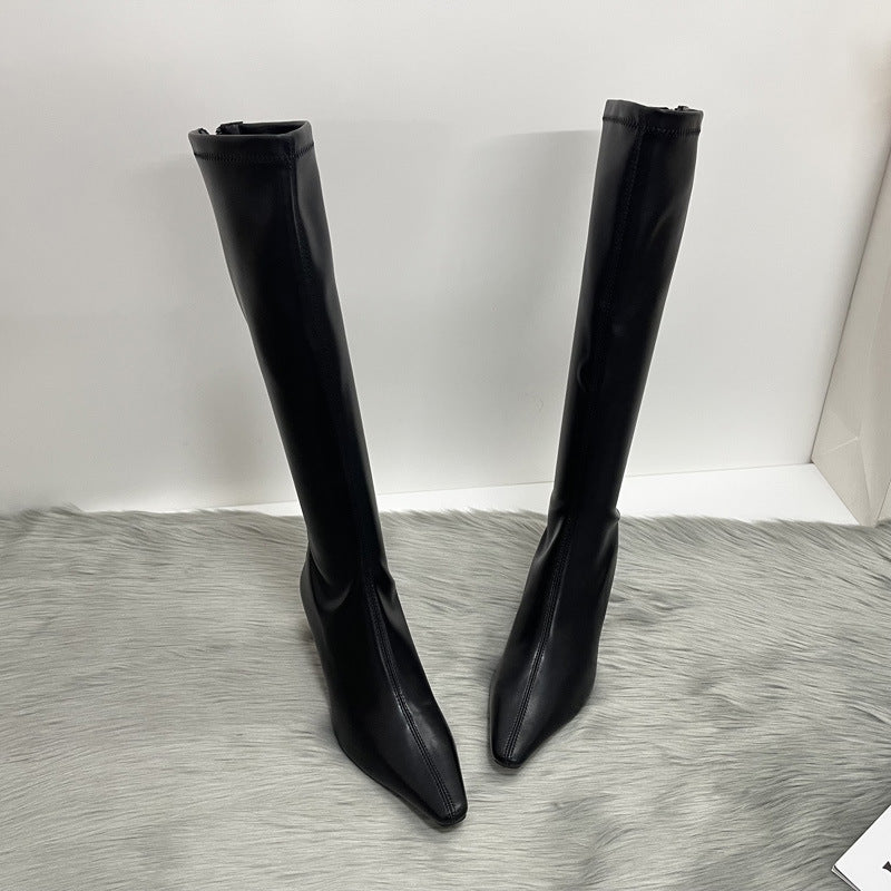 Autumn Square Toe Stiletto Back Zipper Skinny Boots
