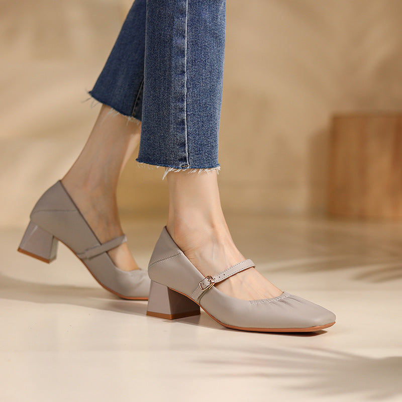 Women's Square Toe Chunky Pumps Mid Soft Grandma Women's Fashion Shoes