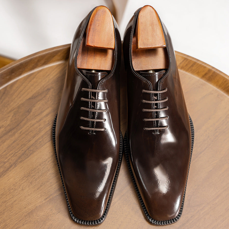 Slit Beads Cowhide Oxford Genuine Formal Wear Leather Shoes