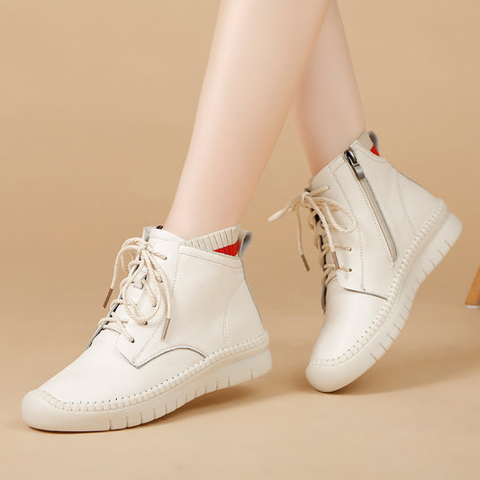 Women's Comfortable Martin Ankle Leisure Versatile Mom Pregnant Women's Leather Boots