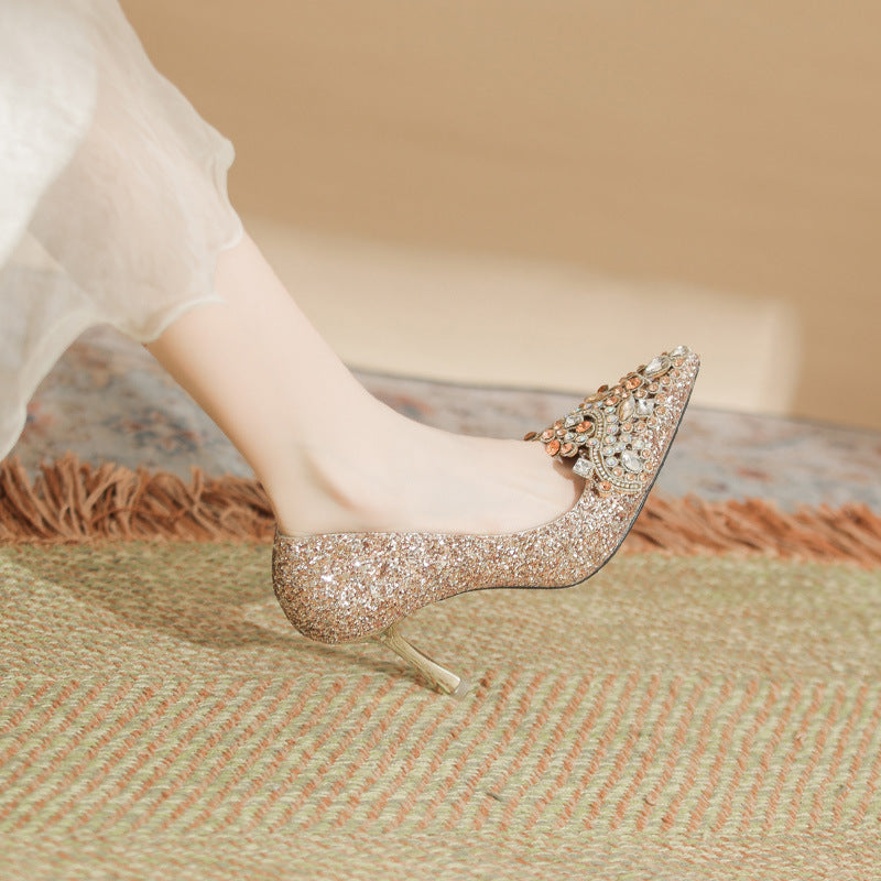 Women's French Wedding Stiletto Dress Bridesmaid Plus Size Heels