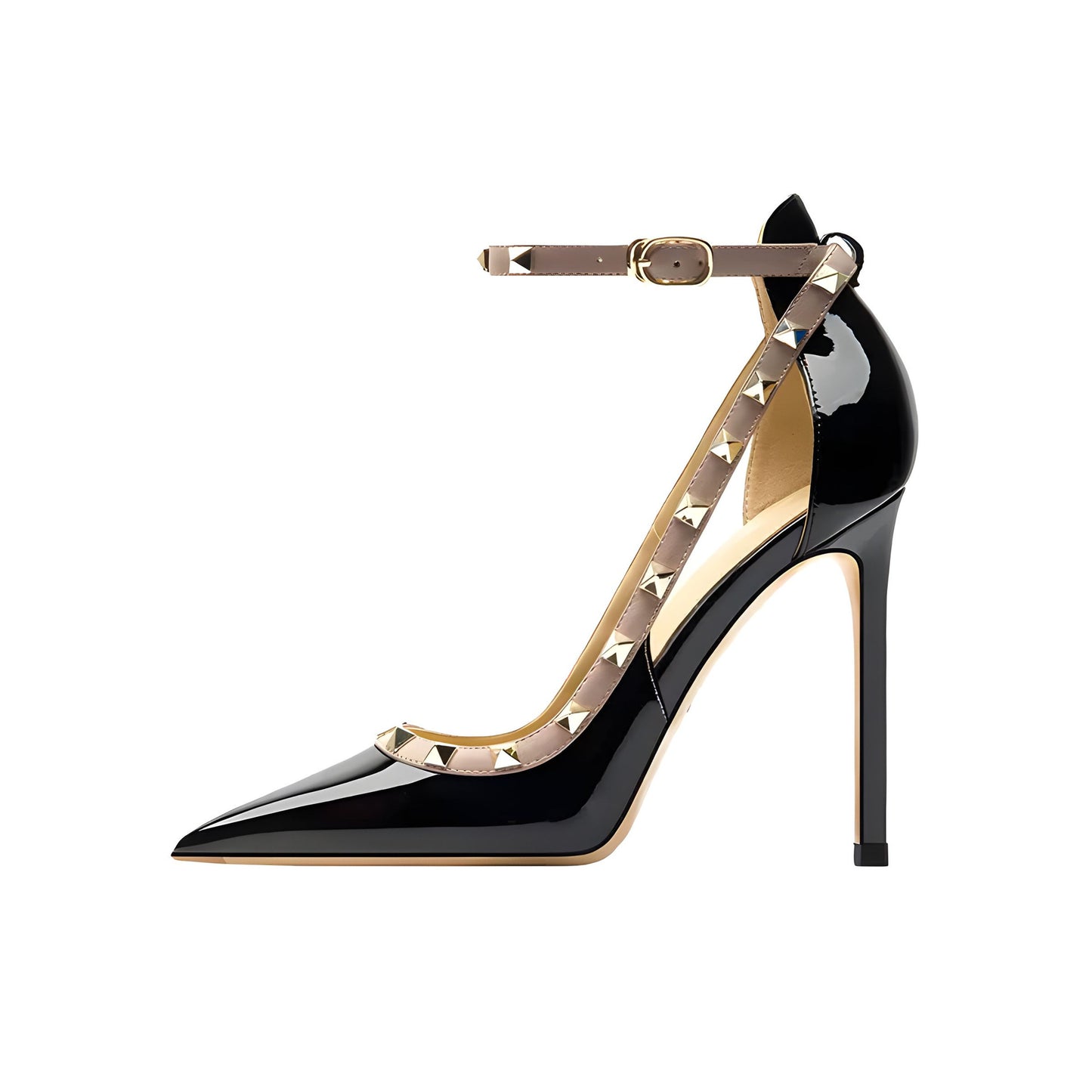 Women's Rivet Ankle Strap Buckle Patent High Large Heels