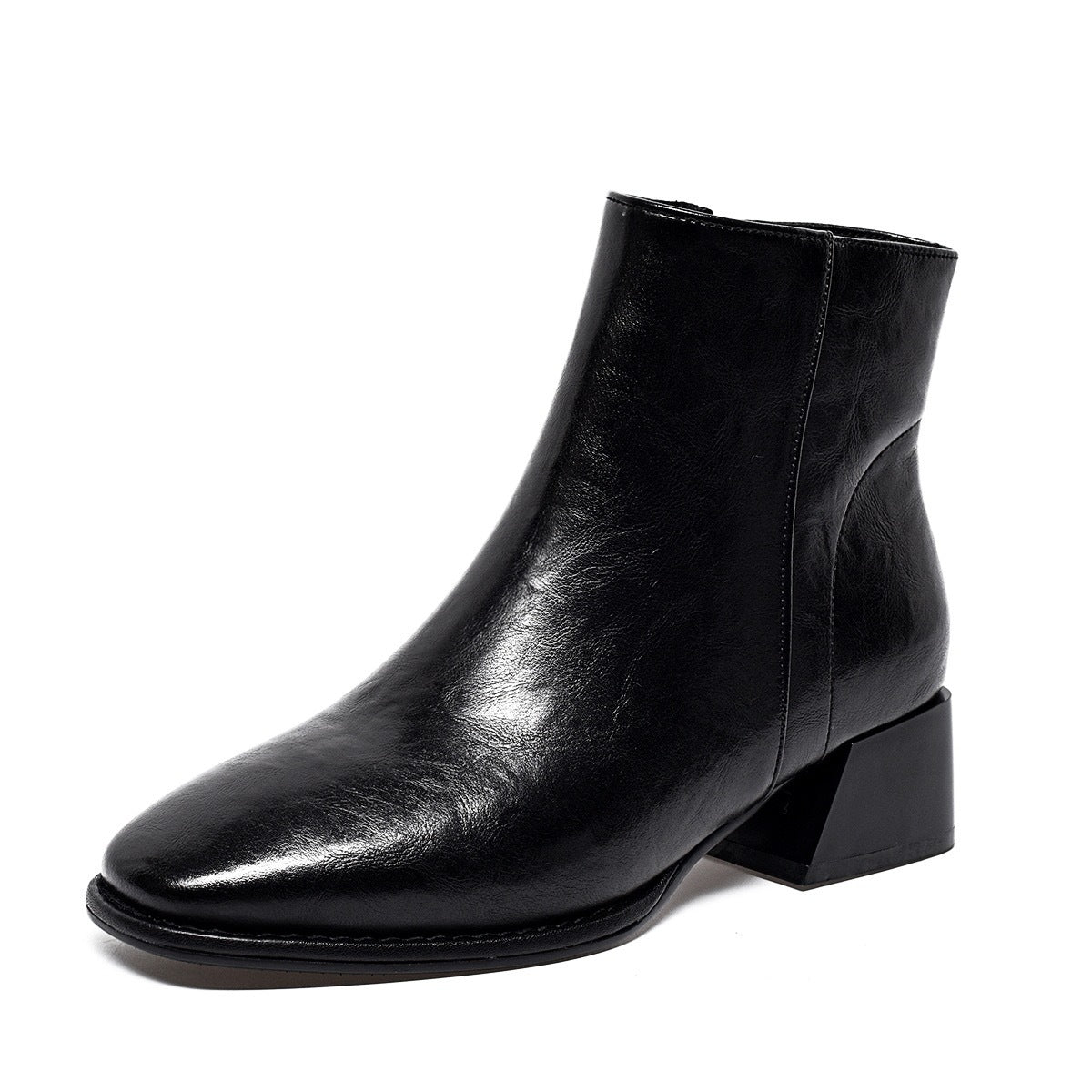 Women's Chelsea Fleece Lined Square Toe Western Style Booties Chunky Women's Leather Boots