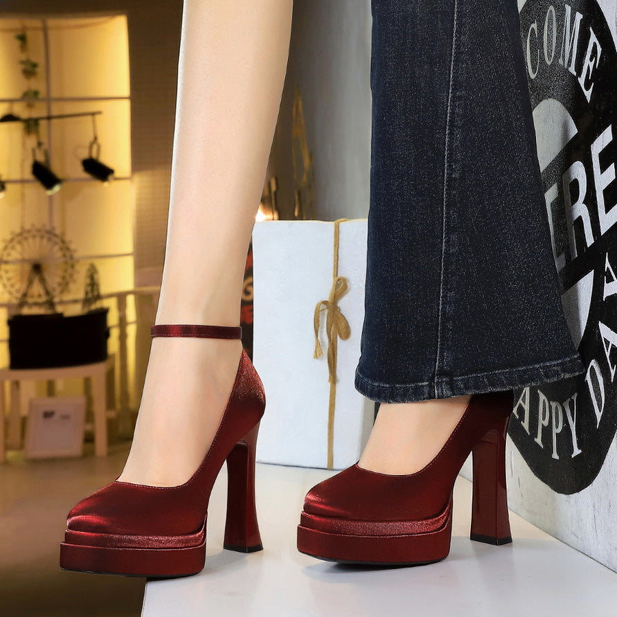 Women's Head Satin High Low-cut Waterproof Platform Women's Shoes