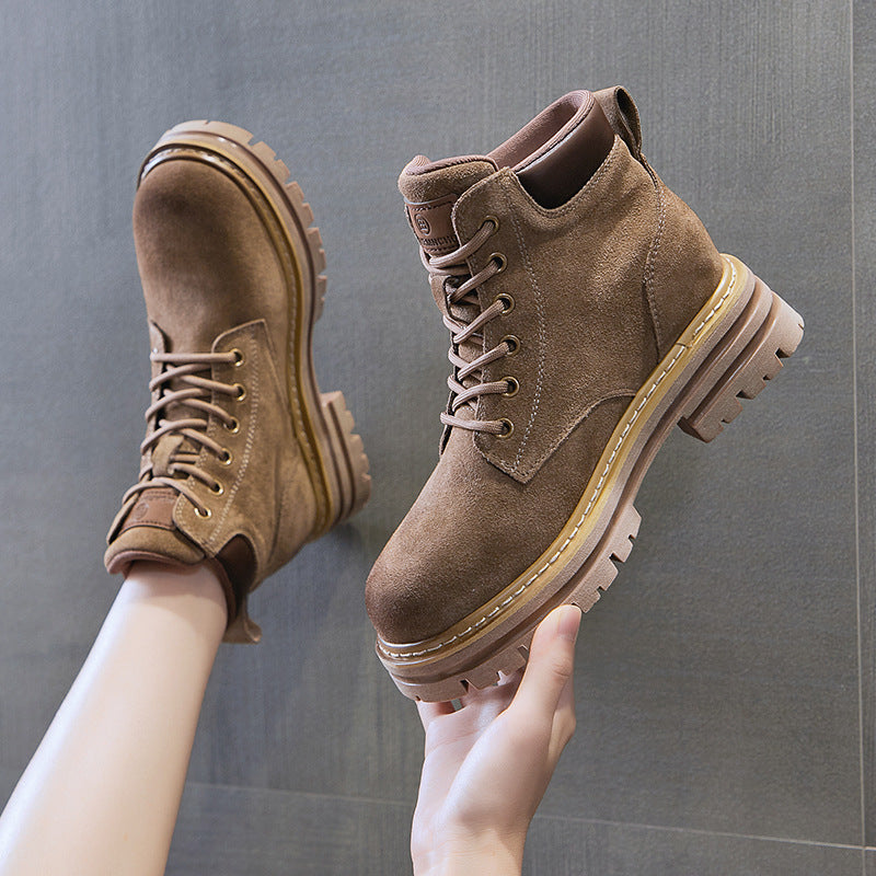 Women's Retro British Style Ankle Cow Suede Women's Leather Boots