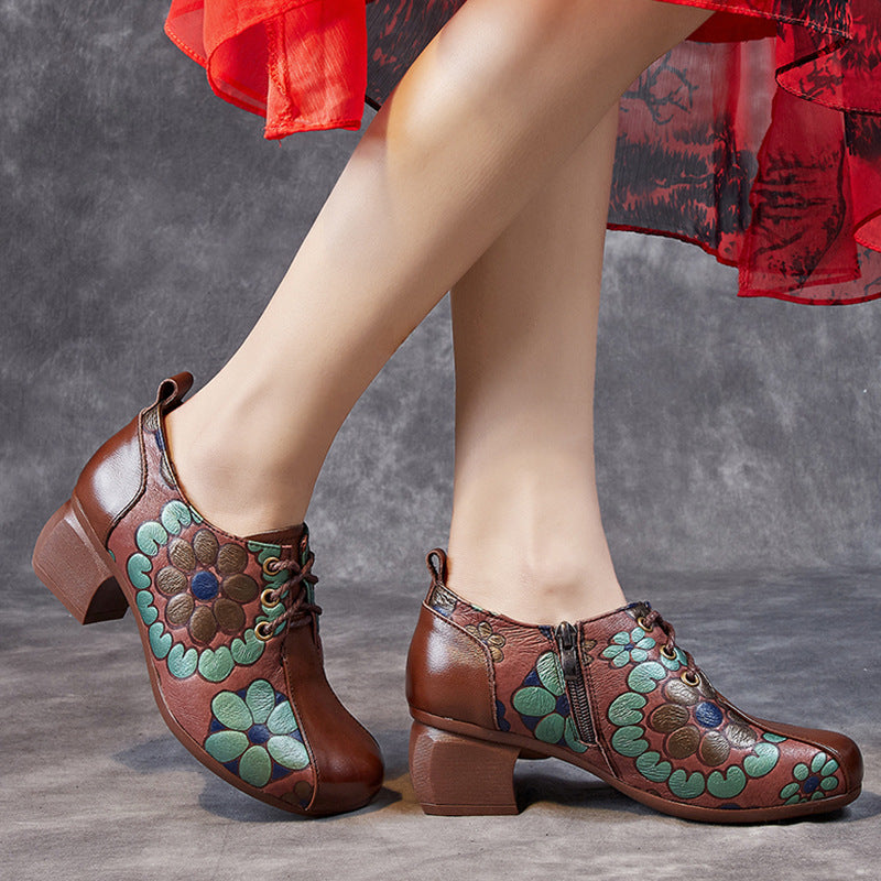 Women's & Men's Retro Ethnic Style Autumn Chunky Soft Bottom Cowhide Men's Shoes