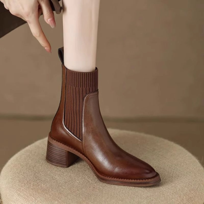 Women's Style Genuine Thin Socks Ankle Thick Mid Stretch Women's Leather Boots