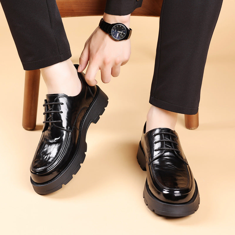 Men's Bottom Lace Up Round Toe Business Genuine Leather Shoes