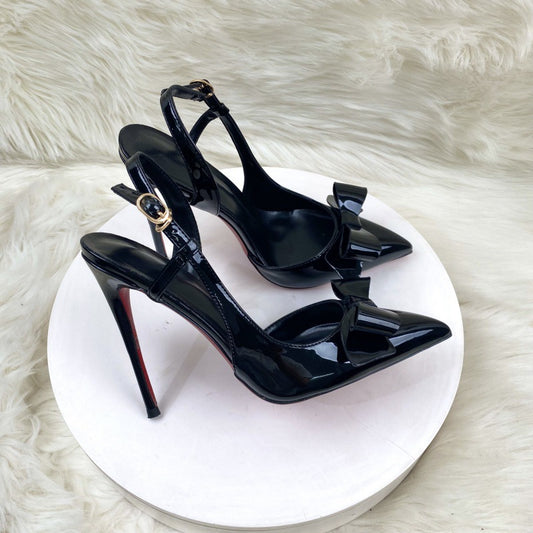 Pointed Toe Stiletto Female Summer Black Closed Rear Empty High Heeled Sandals