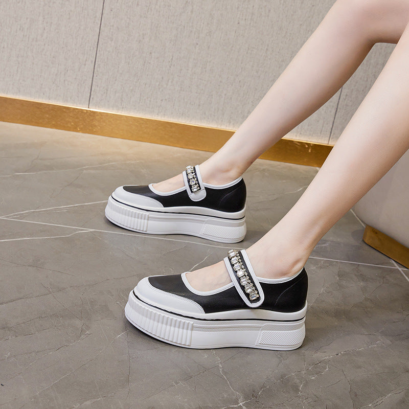 Women's White Platform Height Increasing Insole Slip On Korean Sneakers