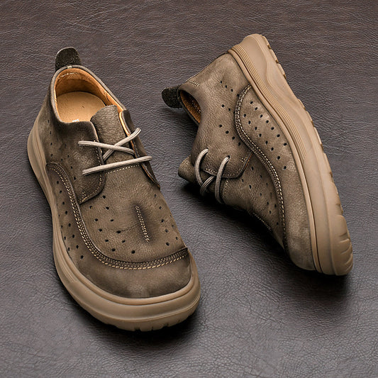 Men's Summer Perforated Genuine Cutout Top Layer Leather Shoes