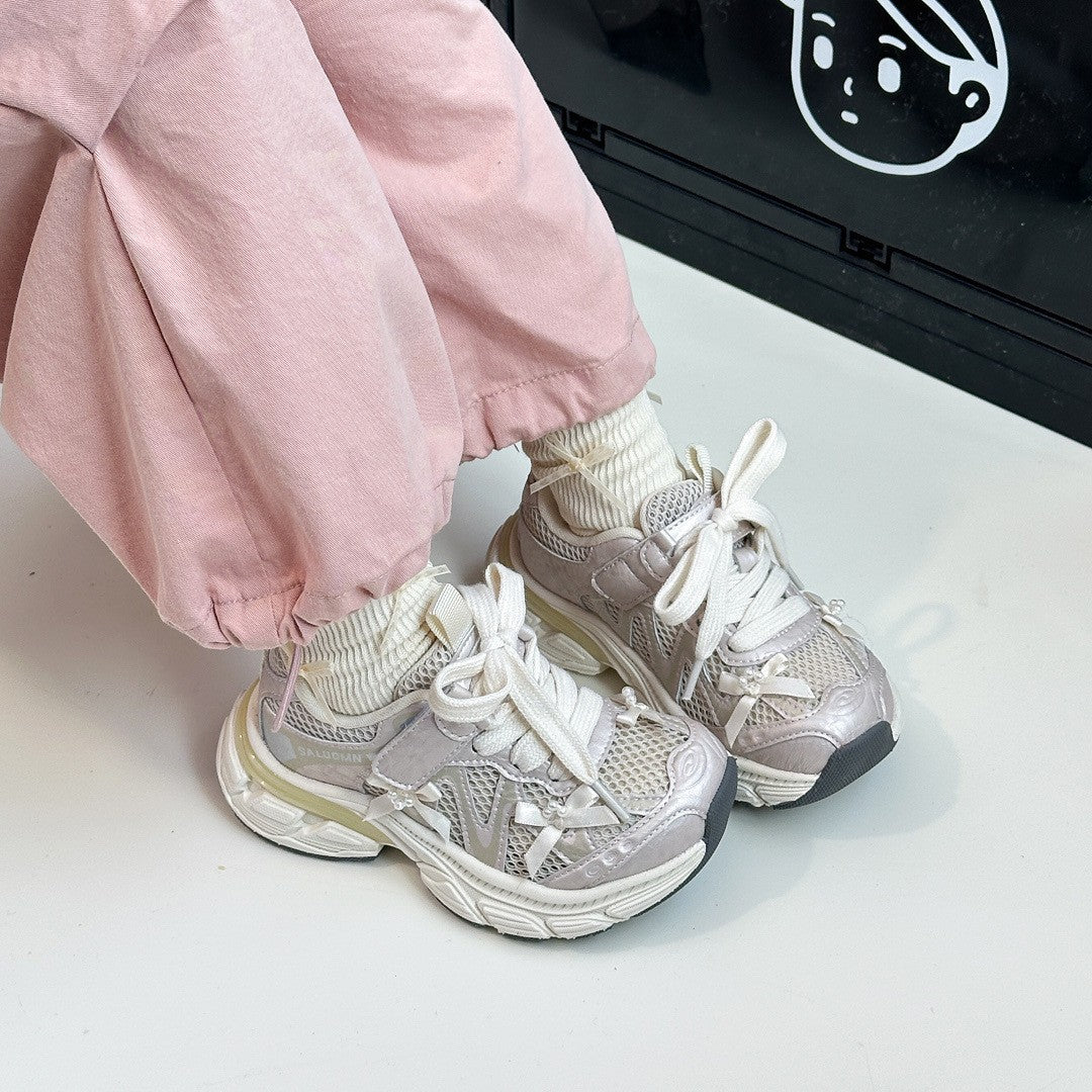 Children's Hollow Mesh Single-layer Bow Daddy Sneakers
