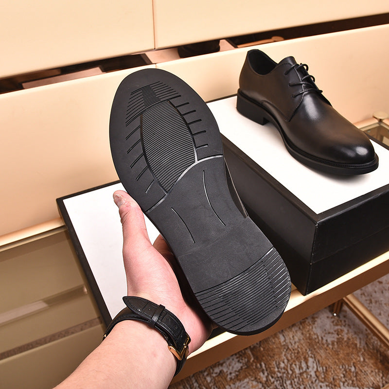 Men's Plus Size Business Cowhide Low Comfortable Heels