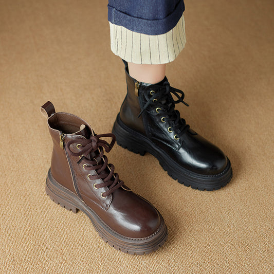 Women's Italian High-grade Ankle Martin British Style Cowhide Boots