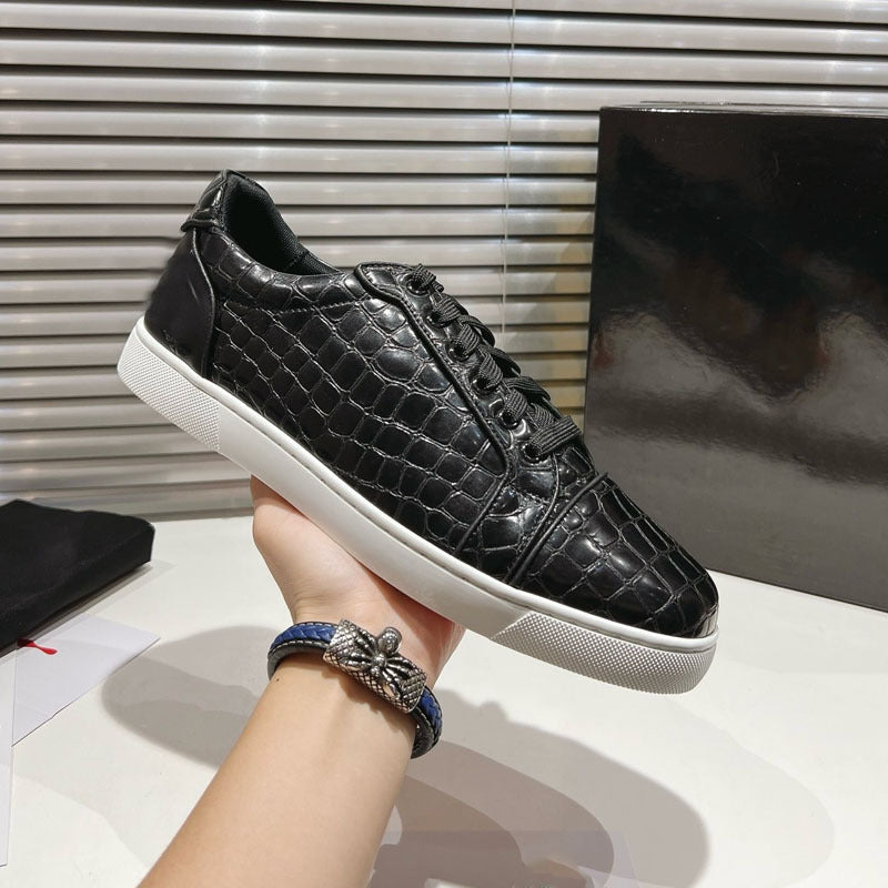 Men's Red Bottom Board Top Layer Cowhide British Style Comfortable Breathable Leather Shoes