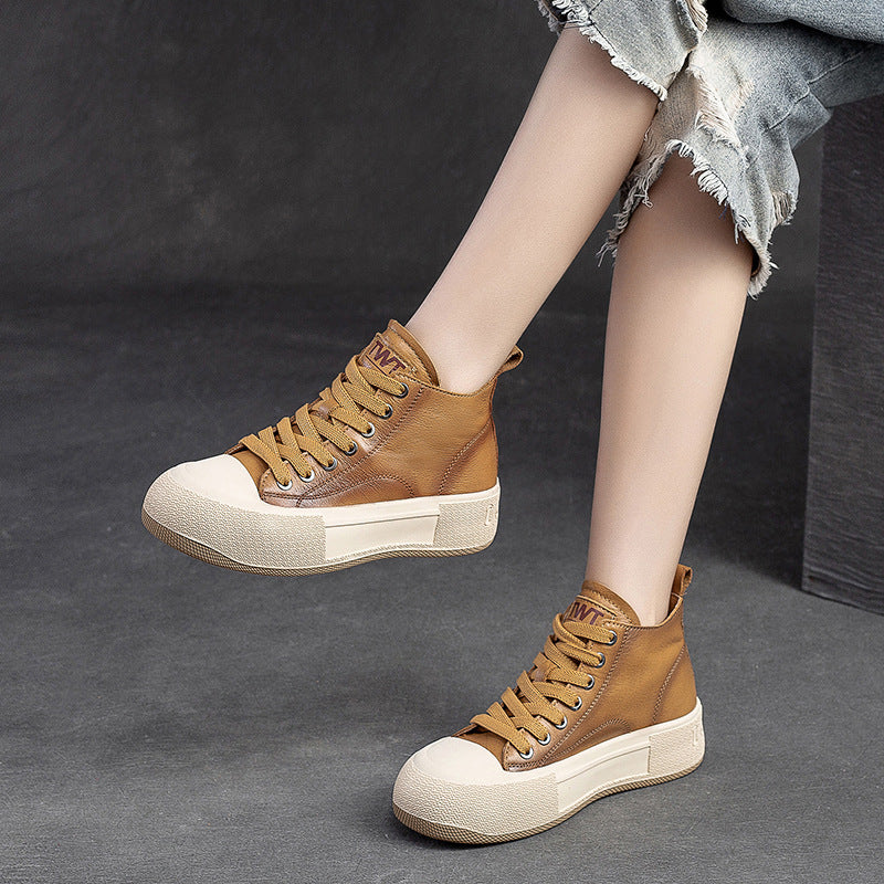 Women's Cowhide Toe Box Retro Rub Colored Spring Women's Shoes