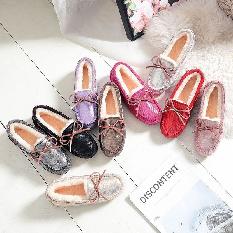 Women's With Fleece Lining Cotton Large Size Pregnant Fluffy Flat Bottom Loafers