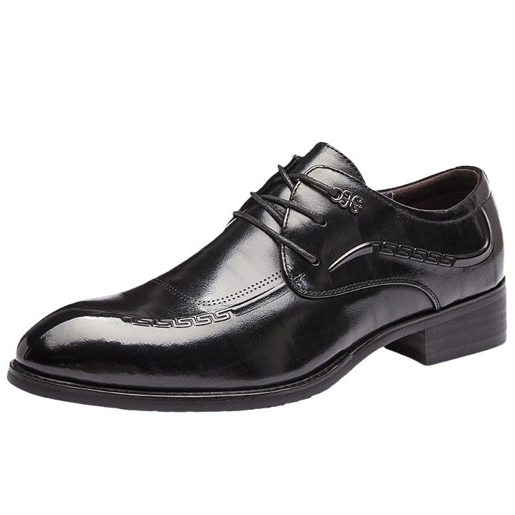 Men's Layer Cowhide Black Pointed Toe Business Leather Shoes