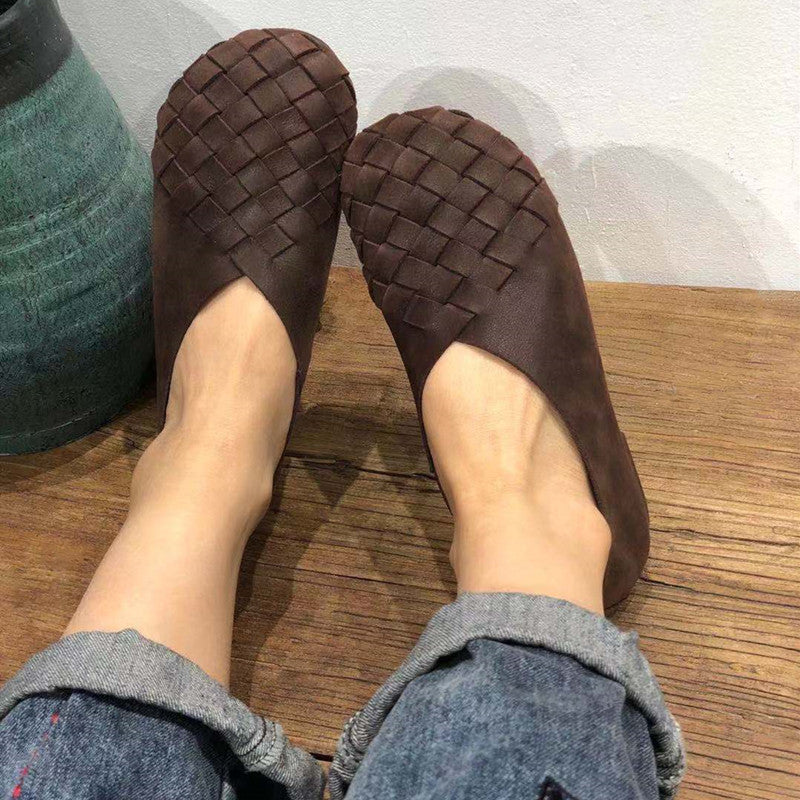 Women's Genuine Pumps Vintage Round Toe Flat Men's Shoes