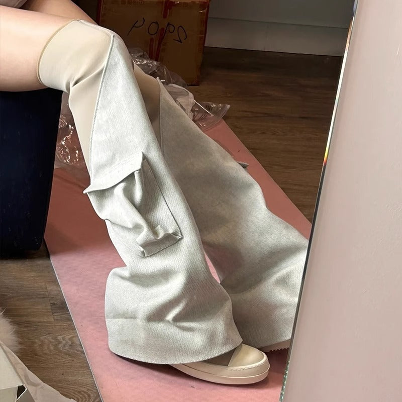 Women's High-grade Sheepskin Pocket Pants Tall Knight Boots