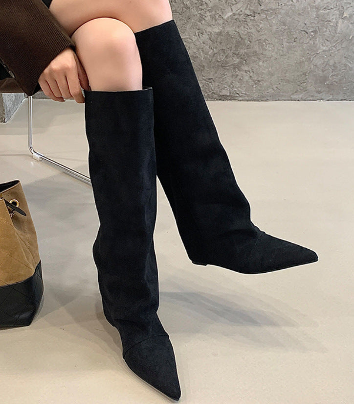 Minority Design Pointed Toe Height Increasing Insole Straight Female Slimming Boots