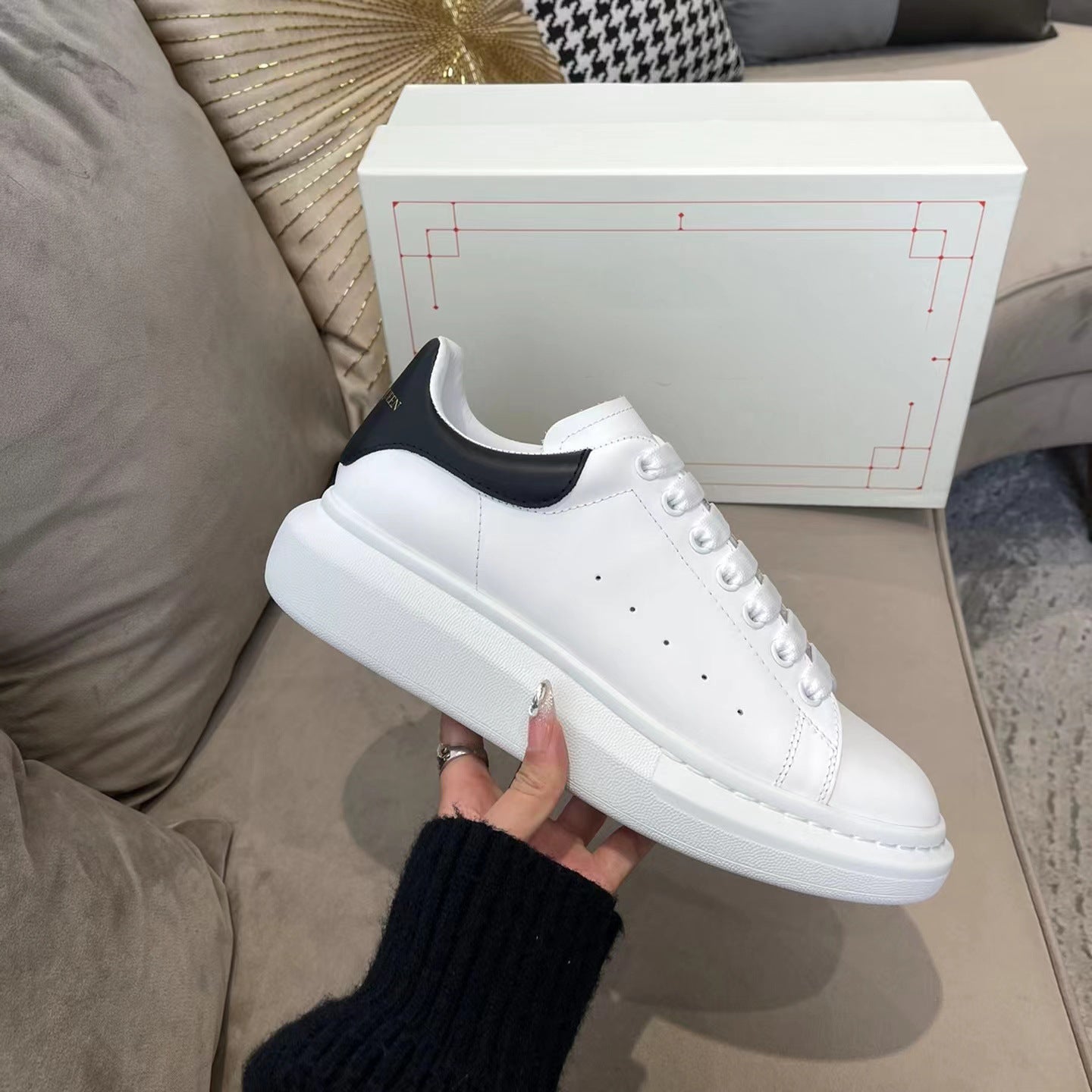 Women's Mcqueen White Platform Height Increasing Breathable Casual Shoes