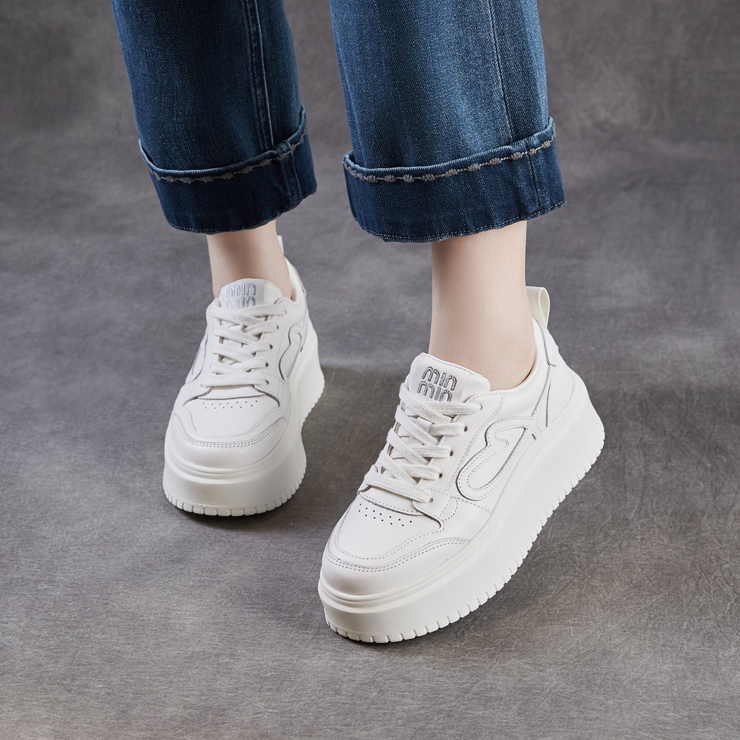 Women's First Layer Cowhide Simple Thick Bottom Hight Increasing Board Spring Women's Casual Shoes