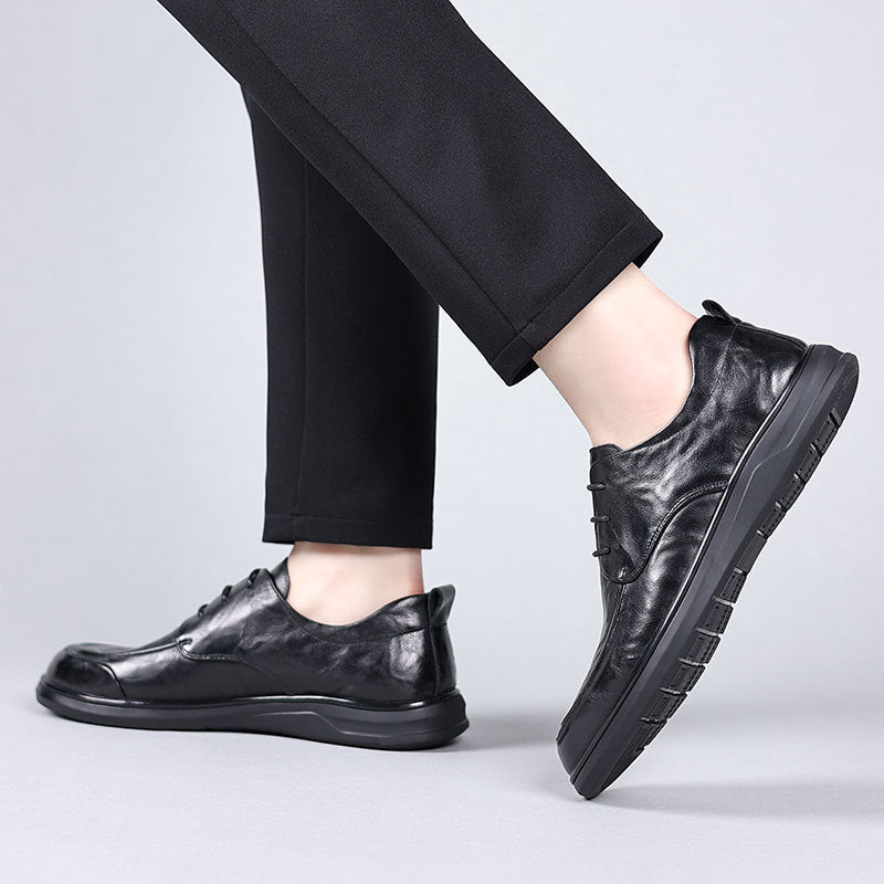 Men's Spring First Layer Cowhide Business Lace Casual Shoes