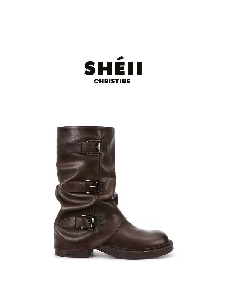 Women's Pantyhose Height Increasing Buckle Western Long Rider Women's Leather Boots