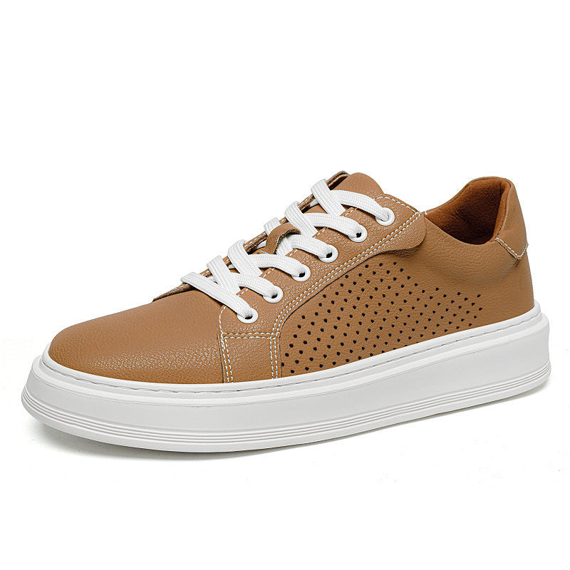 Men's White Cowhide Soft Bottom Breathable Plus Size Men's Board Shoes
