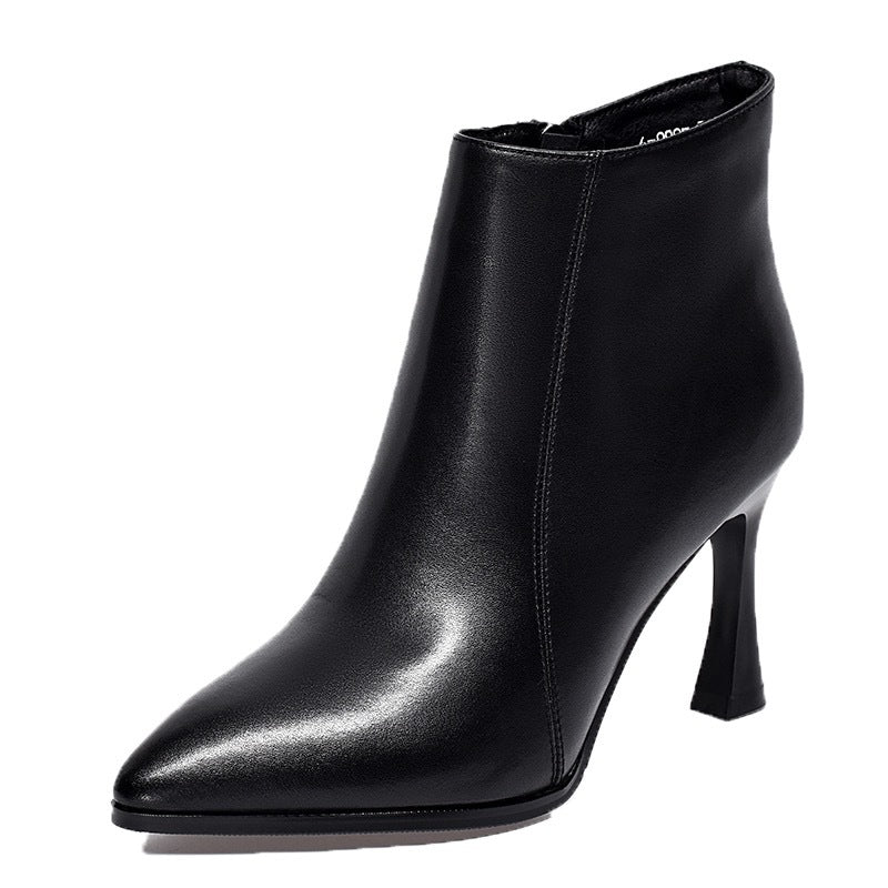 Women's Stiletto High Short Winter Fashion Plush Women's Leather Boots