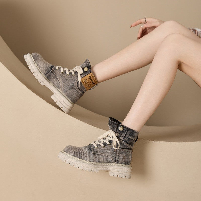 Women's Denim Martin Spring Thick Bottom Super Hot Short Retro Western Boots