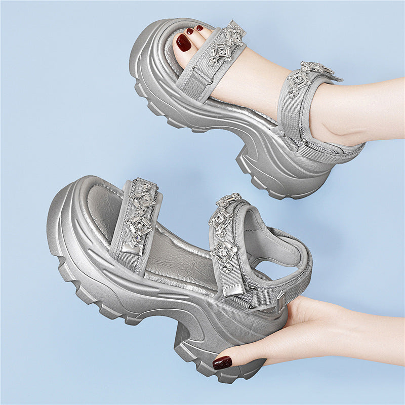Women's Sports Summer Versatile Rhinestone Velcro Ornament Sandals