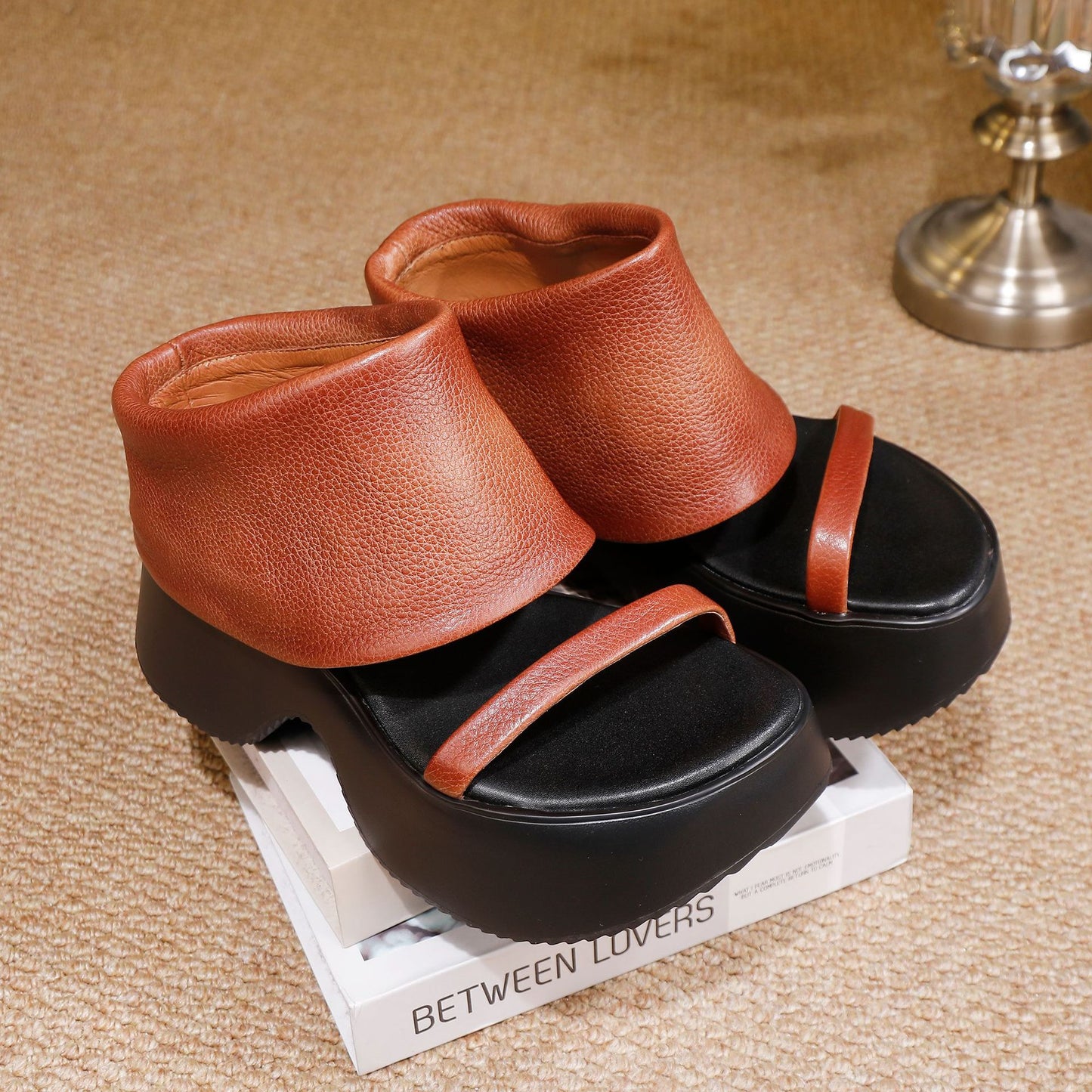 Women's Retro Personalized Cowhide Comfortable Peep Toe Platform Sandals
