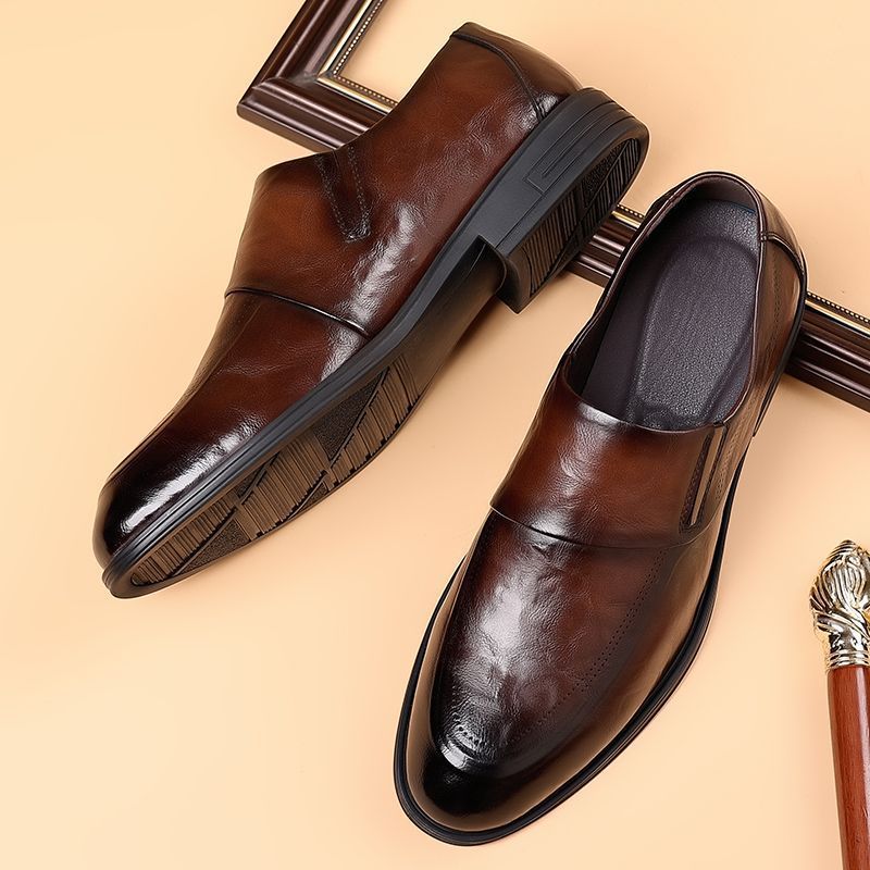 Men's Winter Fleece-lined Formal Business Pointed Genuine Pedal British Men's Casual Leather Shoes