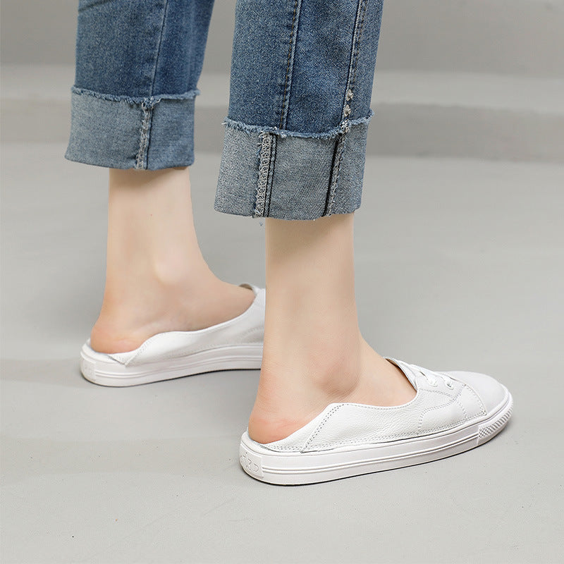 Women's & Men's Cowhide Low-cut White Summer Slip-on Soft Men's Shoes