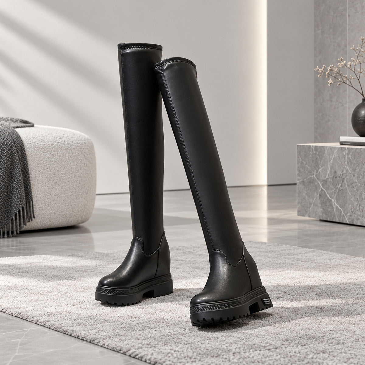 Women's Height Increasing Insole Thick Bottom Stretch Long Versatile Slimming Boots