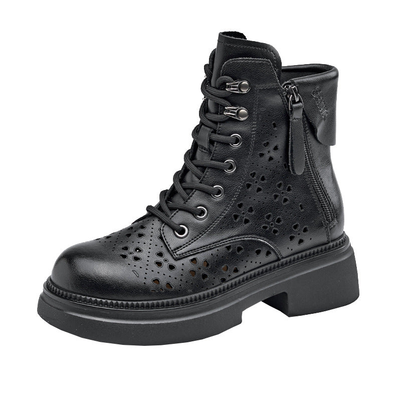 Women's Authentic Hollow Out Martin Thick-soled Korean Double-sided Women's Leather Boots