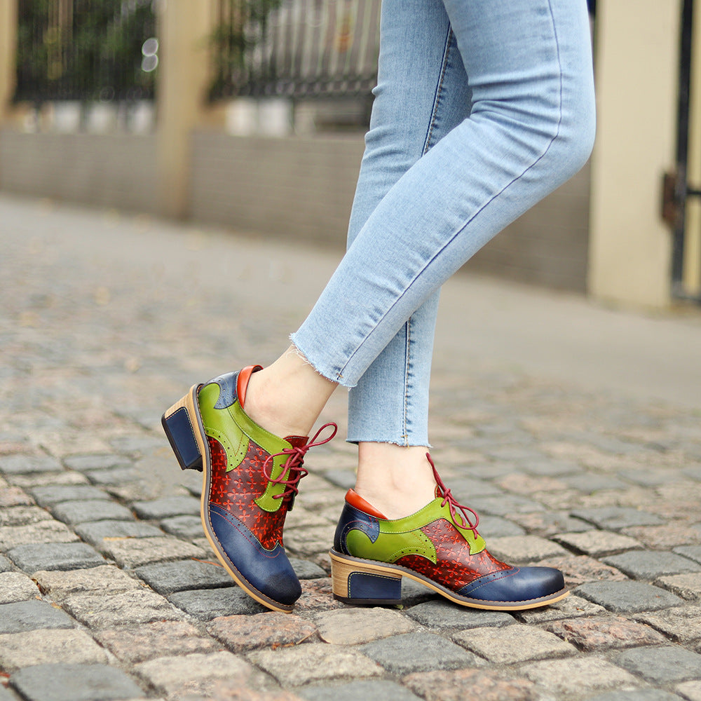 Export Retro Ethnic Style Brock Stitching School Women's Fashion Shoes
