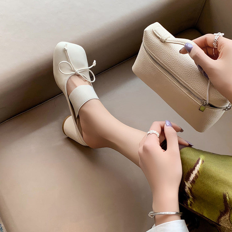 Women's Korean Style Niche Closed Toe Half Summer Flat Bowknot Women's Fashion Shoes