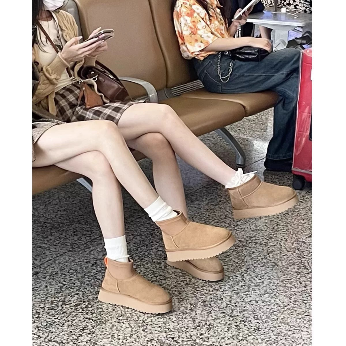Women's Sheepskin Fur Round Toe Platform Plus Snow Boots